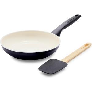 GreenPan Rio Healthy Ceramic Nonstick 8" Frying Pan Skillet and Silicone Spatula Set, Soft Grip Handle, Breaktfast Meal Set, PFAS-Free, Dishwasher Safe, Oven Safe, Black