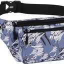 KAMO Fanny Pack, Waist Bag Sling Backpack Water Resistant Durable Polyester Small Waist Bag (A-Grey - leaves)