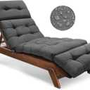 Outdoor Chaise Lounge Chair Cushion Waterproof 74.4 x 22 x 4.7 Inches Memory Foam Lounge Chair Cushions Replacement for Outdoor Furniture with Ties, Thickened Pool Lounge Chair Cushions, Grey