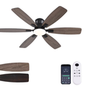 Ayaoty Ceiling Fans with Lights, 52 inch Low Profile Ceiling Fan , Flush Mount, Reversible Motor, Dimmable, Noiseless, Black Ceiling Fan for Bedroom, Indoor/Outdoor Use