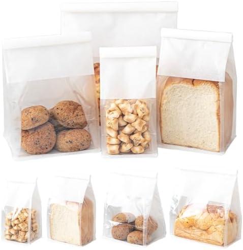 Roppolo 50 Pcs 8.6 Inch Bread Bags with Tin Tie, Large Loaf Bags Made Of White Cotton Paper, Storage Packing Bag with Clear Window for Bakery, Cafe, Homemade Bread