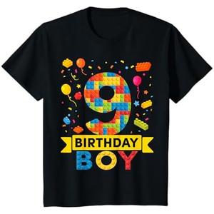 Kids 9 Year Old Building Blocks 9th Birthday Boy T-Shirt Medium