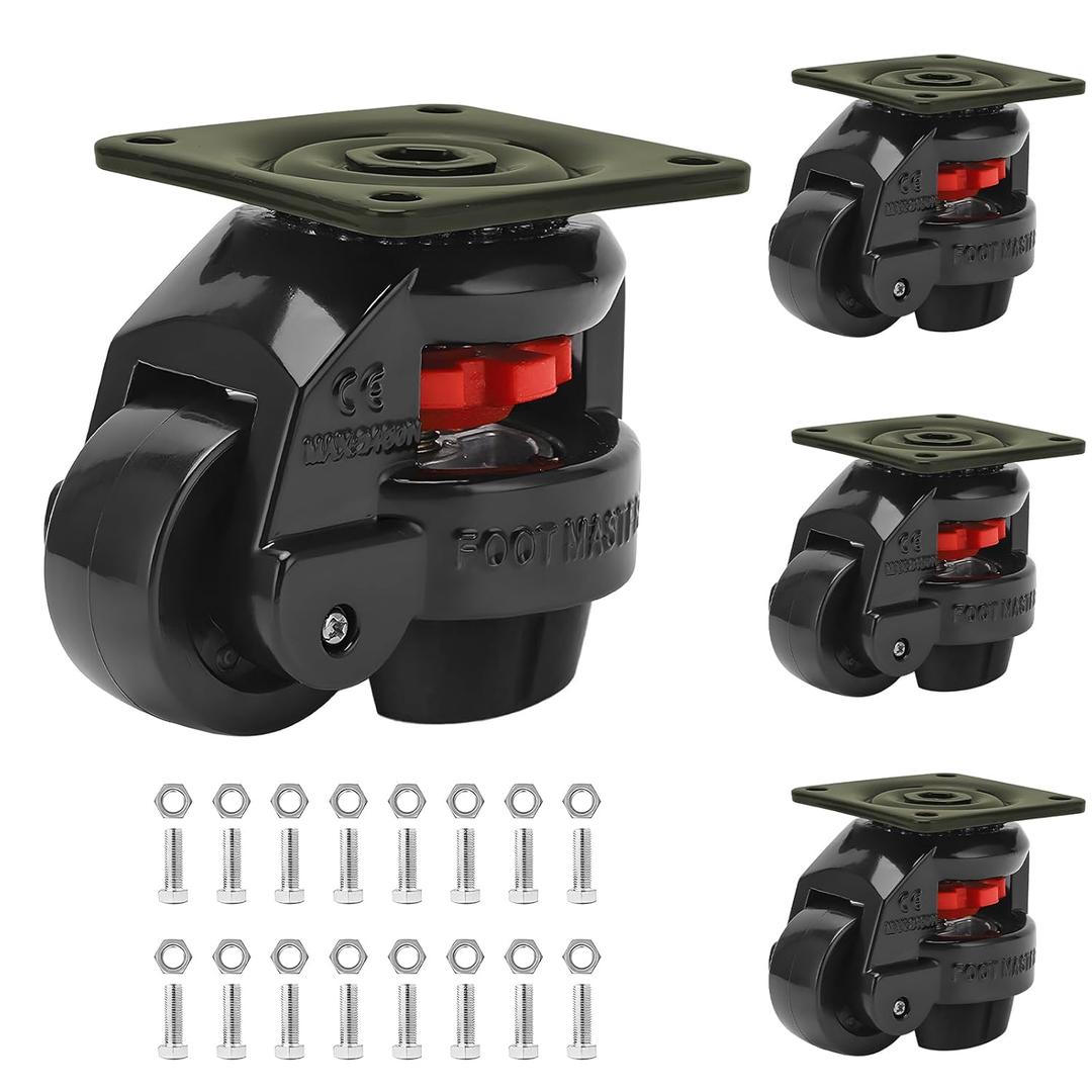 Retractable Machine Leveling Casters - 4 Pack - 4400 lbs Per Set - Premium Quality - Heavy Duty Machine Retractable Casters - 1100 lbs Capacity Each Caster(Black-2.5 INCH)