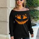 LOTUCY Halloween Pumpkin Face Sweatshirts Womens Jack O' Lantern Pumpkin Pullover Cute pumpkin Long Sleeve Shirt (Black, M)