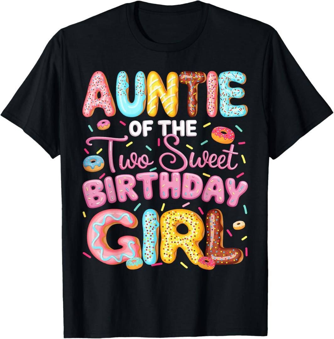 Auntie Of The Two Sweet Birthday Girl Donut 2Nd Birthday T-Shirt. 2XL Size