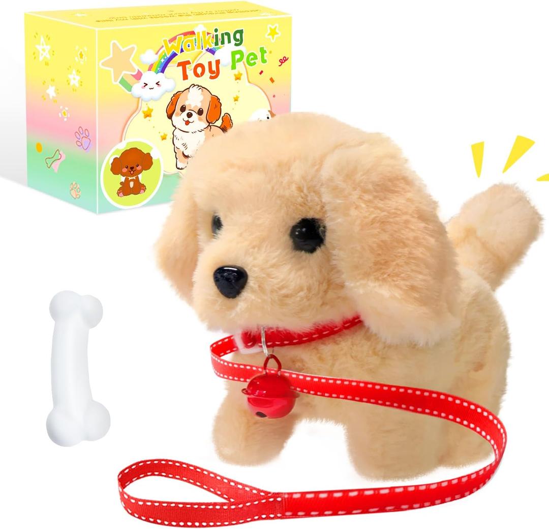 Walking Dog Toy - Electronic Pet with Leash, Bell, Bone, Christmas Birthday Gifts Puppy Dog Toy for Kids Ages 3-8
