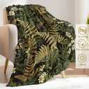 Botanical Flannel Blanket - Lightweight Soft Cozy Unique Gifts Blankets for Nature Lovers,Kids,Adult,Women,Wildflower Plant Fern Leaves Throw,Home Room Modern Forest Decor 50x60in