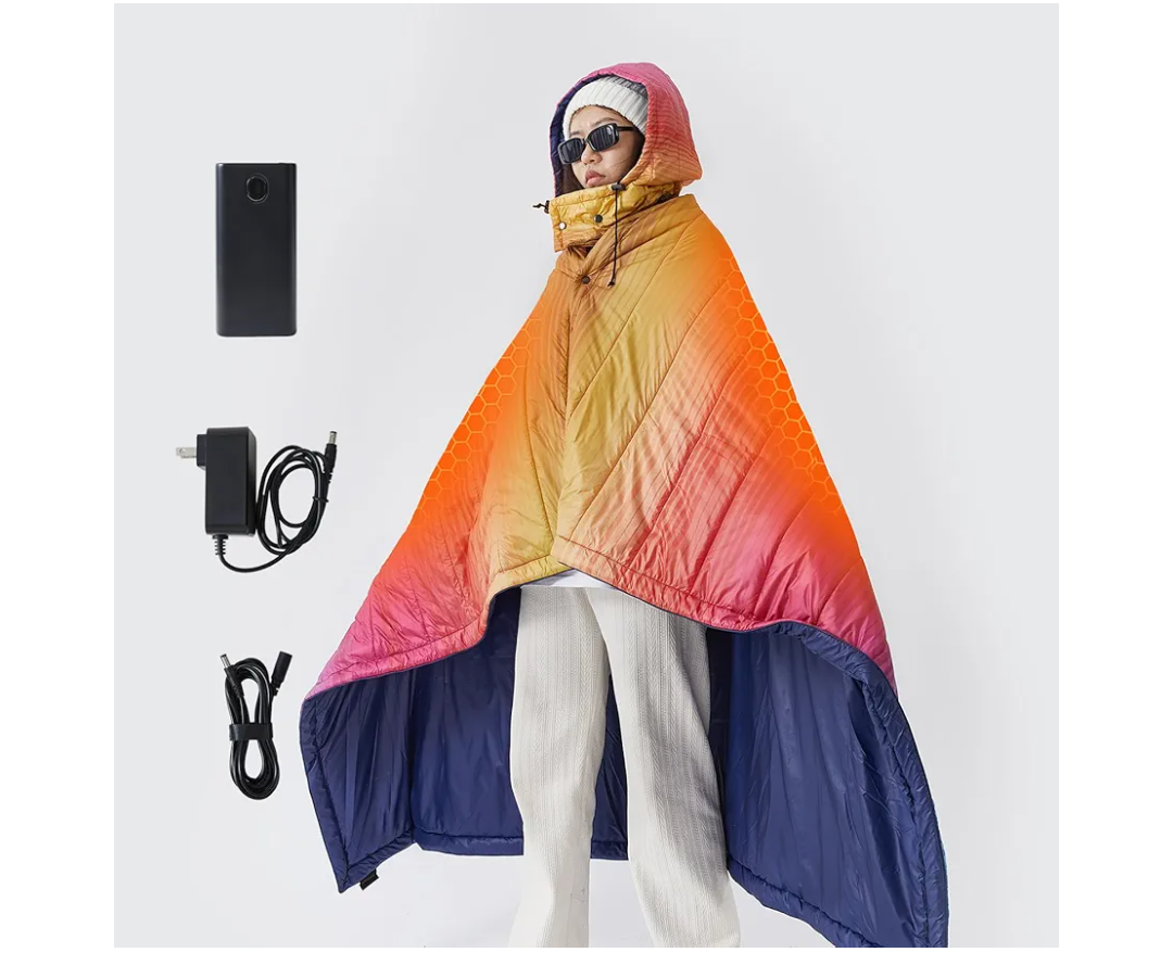 ZonLi Z-Walk Pro 36W Heated Blanket, Battery Operated, Portable, Rechargeable with 20000 mAh Power Bank, 3 Heating Levels, Fleece, Multicolor, Small