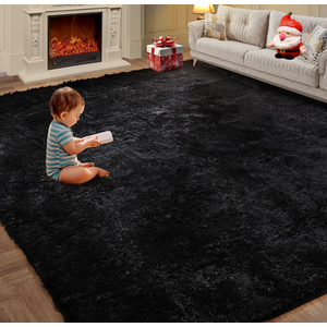 8x10 Feet Large Area Rug, Shag Fluffy Bedroom Carpet, Soft Rugs for Nursery, Furry Rugs for Girls Boys Kids Room, Extra Large Fuzzy Rug, Shag Carpet, Black