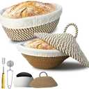 Sourdough Banneton Bread Proofing Basket, Cotton Rope Sourdough Bowl, Oval Bread Banneton Basket, Sourdough Kit, Sour Dough Kit, Proofing Baskets For Sourdough Bread Baking with Lid Lame Scraper