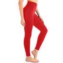 Leafigure High Waisted Leggings for Women- Soft No See-Through Yoga Pants for Gym Workout Running Red, L-XL
