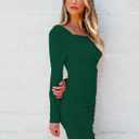 luvamia One Shoulder Dresses for Women Bodycon Long Sleeve Ruched Cocktail Party Date Night Short Dress Special Occasion (Green, S)