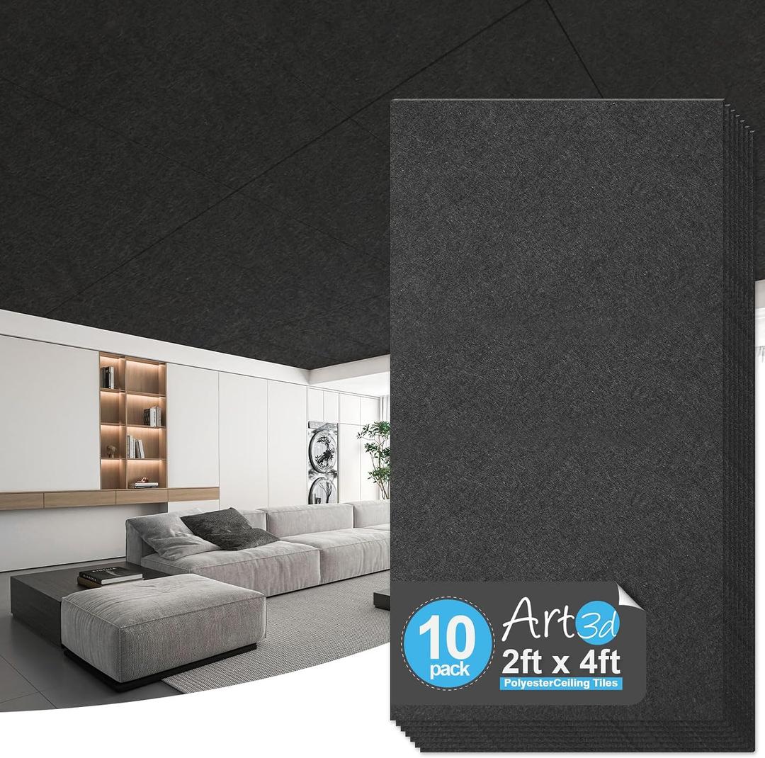 Art3d Acoustic Drop Ceiling Tiles 2x4 ft, 10-Pack Polyester Ceiling Panels, 24*48 10pcs