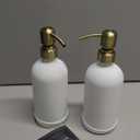Vine Creations White Glass Soap Dispenser, 2 Pack Kitchen Soap Dispenser Set with Stainless Steel Pump, 16 oz Dish Soap and Hand Soap Dispensers for Bathroom with Waterproof Labels (Matte White Bottle / Brushed Brass Pump)