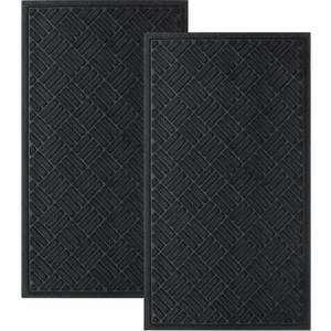 MATALL Front Door Mat 2 Pack Indoor and Outdoor Welcome Mat, Absorbent and Drain Away Water Heavy Duty Entryway Doormat for Front Back Doors, Laundry Rooms, Mudrooms and More, 29.5x17.5IN(Black)