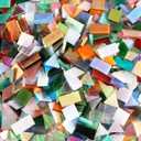 Lanyani Iridescent Glass Mosaic Tiles Bulk, 4-Shapes 700 Pieces Sparkle Iridized Stained Glass Tile for Mosaic Crafts