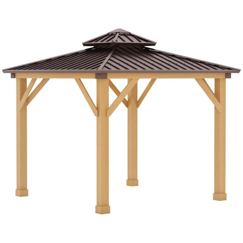 Garvee 10x10 FT Wooden Double Roof Gazebo Outdoor Canopy Shelter with 4-Post Design for Patio, Backyard, Garden & Wedding Parties
