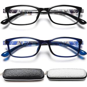 EYEURL 2 Pack of Blue Light Blocking Men Women Reading Glasses 1.25 Ladies Computer Readers Lightweight TR90 Flexible Frame Rectangular Eyeglasses Anti Eyestrain UV Protection