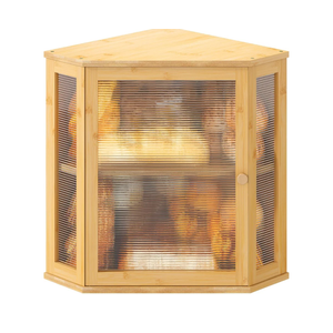 Corner Bread box for Kitchen Countertop,Farmhouse Bread Box with Acrylic Wavy Door Panel,Large Bread box for kitchen countertop,Food Storage Container (Natural, Extra Large)