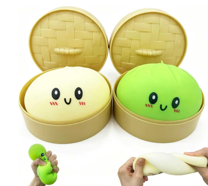 2Pack Dumpling Squishies Toy with Steamer,Colorful Slow Rising Stress Ball,Stretchy Fidget Sensory Toy for Anxiety Relief,Perfect Easter Basket Stuffers for Kids and Adults(White+Green)