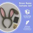 Gray Bunny Ears Headband and Badge Costume Accessories Set Grey Rabbit Ears with Badge for Kids, Adults, Women, Girls, and Boys Halloween Dress Up, Cosplay Party Supplies, Holiday Celebrations