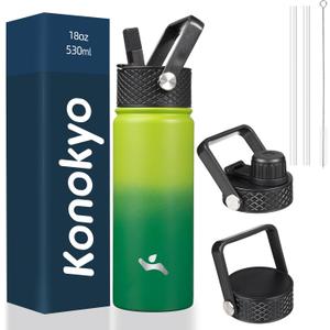 18 oz Insulated Water Bottle Stainless Steel Sport Bottles with 3 Lids,Bamboo Grove