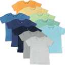 HonestBaby 10-Pack Short Sleeve T-Shirts Baby, Toddler, Little Kids, Boys, Girls, Unisex, Rainbow Boy, 3T