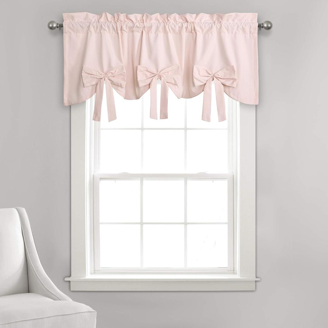 Lush Decor Melody Bow Window Curtain Valance, 18" x 52" + 2" Header, Blush (Blush)