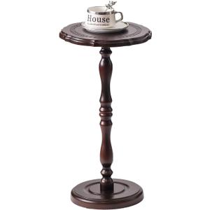 100% Solid Wood Round Side Table, Small Drink Table for Small Spaces, Modern End Table Accent Nightstand for Bedroom, Living Room, Corners and Office, Brown