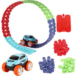 Flexible Car Race Track for Kids  Bendable, with Toy Car + 46 Track Parts, Magic Tracks Set for Boys & Girls; for Toddlers & Kids Ages 3-11