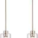 Brushed Nickel Pendant Lights,Modern Farmhouse Pendant Light,Light Fixture Kitchen Pendant Mini Hanging Light for Sink Island,Adjustable Height,Home Décor Lighting (Brushed Nickel 2 pack Stem Rod)