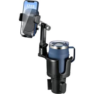 Cup Holder Phone Mount for Car,Upgraded 2 in 1 Car Cup Phone Holder Expander with Adjustable Base,360 Degree Rotation,This Hill Cup Phone Holder for Car Compatible iPhone,Samsung & All Smartphones