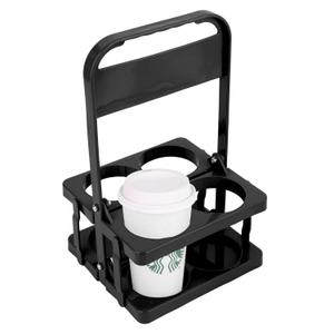 Bodaon 4 Cup Drink Carrier with Handle, Plastic Cup Carriers for Drinks, Drink Holder for Car, Take Out Delivery Drivers Accessories, Portable Foldable Reusable Mobile, Use for Food Delivery Bag (Black)