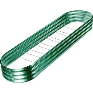 Land Guard 8×2×1ft Galvanized Raised Garden Bed Kit, 108 Gallon Capacity Raised Garden Boxes Outdoor, Oval Metal Raised Garden Beds for Vegetables, Forest Green (with 10 Connecting rods)