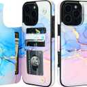 HAOPINSH for iPhone 16 Pro Max Wallet Case with Card Holder, Pink Blue Marble Pattern Back Flip Folio PU Leather Kickstand Card Slots Case for Women Girls, Double Magnetic Clasp Shockproof Cover 6.9"