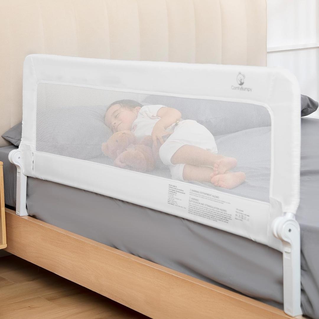 ComfyBumpy 1-Pack Bed Rail for Toddlers 55.5" L x 23.5" H | Extra Tall Toddler Bed Rails for Twin, Full, Queen & King Mattress Size | Swing Down Rail Guard | Mattress Side Rail for Kids | White