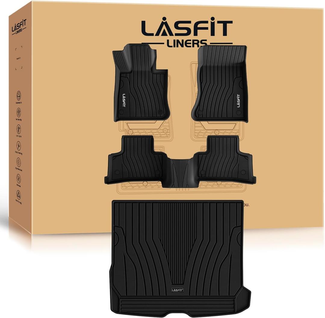 LASFIT Floor Mats & Cargo Mat for Mercedes Benz GLC SUV 2026 2025 2024 2023 GLC300 / GLC43 AMG / GLC63 AMG S E (Not for Coupe & PHEV (350e)), All Weather TPE Floor Liners & Trunk Mat