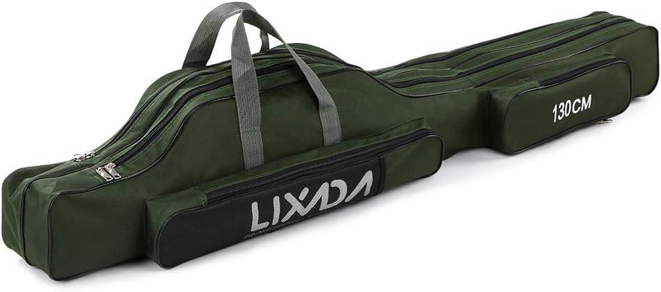 Lixada Fishing Rod Case, Portable Folding Fishing Rod Case Fishing Pole Reel Storage Bag Fishing Gears Organizer (130cm, Army Green)