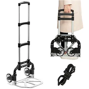 Folding Hand Truck Aluminum Portable Folding Hand Cart 180lbs Capacity Hand Cart and Dolly Ideal for Home, Auto, Office,Travel Use,Black