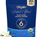 Orgain Organic Vegan Perfect Blend Protein Powder, 20g Clean Plant Protein, 6 Ingredients, <1g Sugar, Gluten Free, Non-GMO; No Artificial Flavors, Stevia Extract, Dairy or Soy Ingredients- Vanilla (EXP 07/03/26)