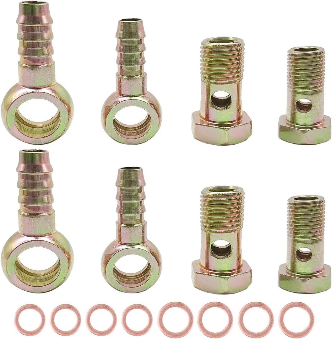 4 Set 12mm & 14mm Diameter Banjo Hose Barb Bolt Fittings,Metric Thread Banjo Bolt Brake Fitting Adapter with Copper Washers for Motorcycle Car