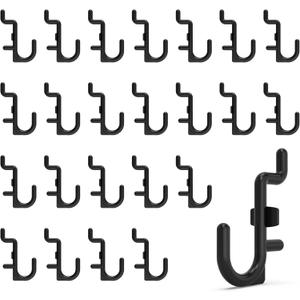 HUHOLE 100 Pack Pegboard Plastic Hooks J Shape Peg Board Hooks for Hanging Jewelry, Crafts & Tools Fits Standard 1/4" Pegboards Durable Black Pegboard Hooks for Garage Organization