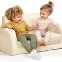3-in-1 Extra Wide Convertible Kids Couch, Flip Open Toddler Couch to Lounger, Comfy Toddler Chair, Machine-Washable Kids Sofa for Girls, Kid Sofa Bed for Fun Playtime or Comfy Lounging, beige