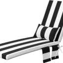 Outdoor Chaise Lounge Cushion 80 x 23 Inches with Head Pillow and Side Pockets, Water Repellent & Weather Resistant Patio Recliner Lounge Chair Cushions for Lawn, Pool & Beach (Black Stripe,1 Pcs)