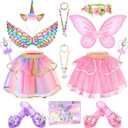 Princess Dress Up Fairy & Unicorn Costume for Girls 4-6, Toddler Dress with Tutu, Wings, Shoes, Jewelry, Headband Fairy Unicorn Toys for Girls Christmas Halloween Birthday Gift Toys