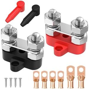 Joinfworld Bus Bar 12V 250A Power Distribution Block Dual 3/8" Studs Marine Battery Bus Bar Junction Block for Automotive Car Boat - Positive&Negative
