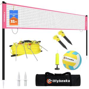 Portable Outdoor Volleyball Net Set for Backyard Beach with Adjustable Poles, Soft PU Volleyball & Pump, Carry Bag and Durable Anti-Sagging Net, 32ft