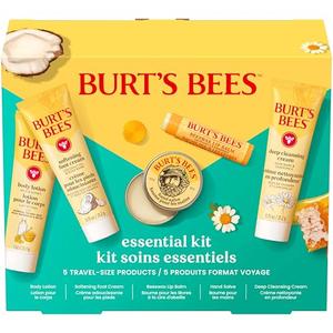 Burt's Bees Gift Ideas - Essentials Everyday Set, 5 Travel Size Products - Deep Cleansing Cream, Hand Salve, Body Lotion, Foot Cream and Original Lip Balm