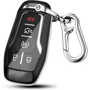 QBUC for Ford Key fob Cover,ABS Plastic Car Key Case Protector with Keychain Compatible with with Ford Fusion F-150 Edge Explorer Mustang Lincoln MKZ MKC 4/5 Buttons Smart Key(Black)