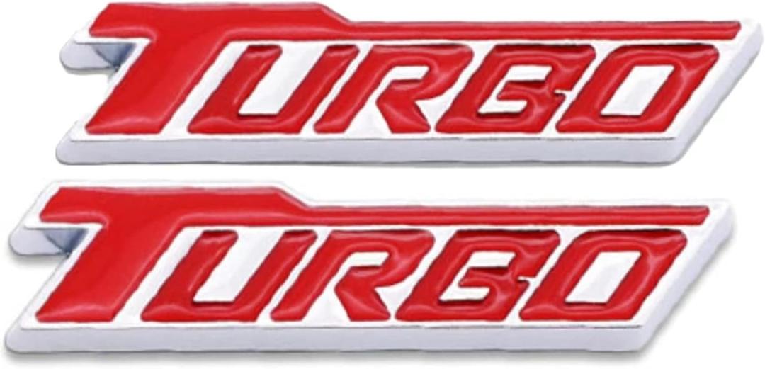 2PCS Turbo Letters Emblem 3D Metal Badge Car Body Side Sticker for Universal Cars (red Silver)